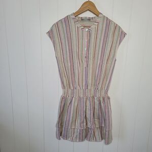 Tart Mini  Linen Blend Dress Womens Small Smocked Waist Ruffle Summer